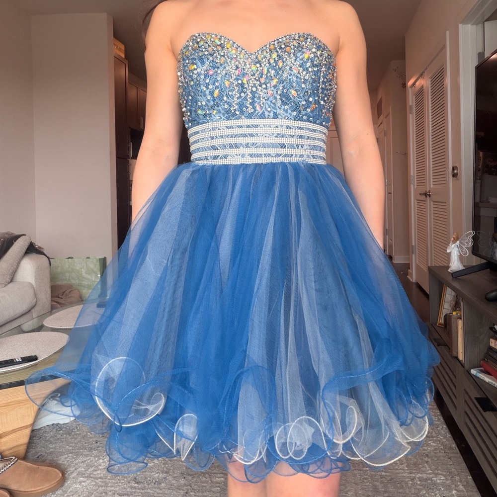 Elegant Blue Strapless Kids Dress